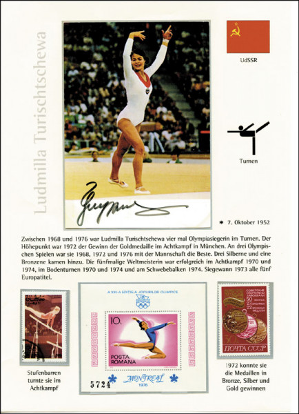 Turischtschewa, Ludmilla: Autograph Olympia 1968+72 gymnastics.