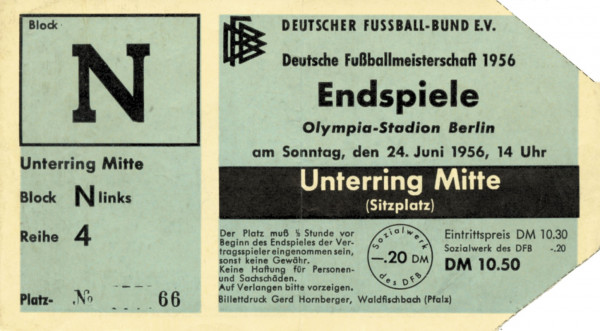 Borussia Dortmund - Karlsruher SC, 24.06.1956, Eintrittskarte DM1956