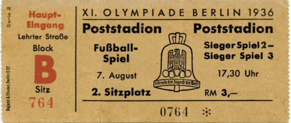 Olympic Games 1936. Football Ticket Germany v
