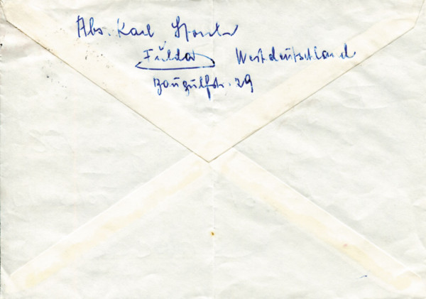 Storch, Karl: Briefumschlag beschriftet von Karl Storch