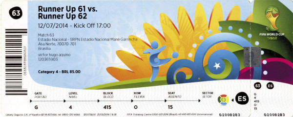 Brasilien - Niederlande 12.07.2014, Eintrittskarte WM2014