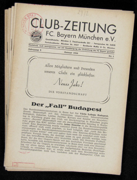 Clubzeitung des F.C. Bayern München e.V. Januar 1956 bis Dezember 1956 (Nr.1-12 in 10 Heften).