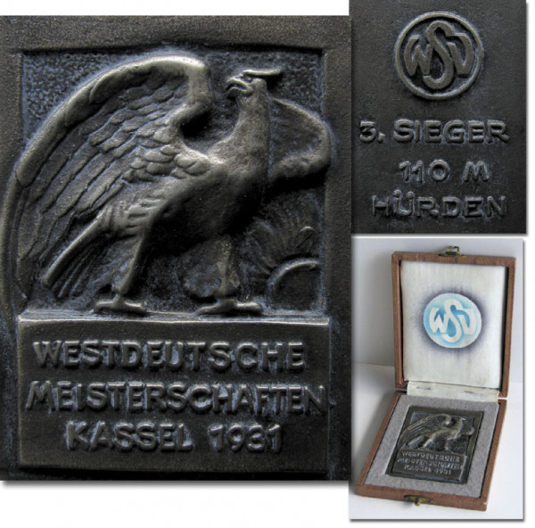 Offizielle Siegerplakette "Westdeutsche Meistersch, Siegermedaille 1931