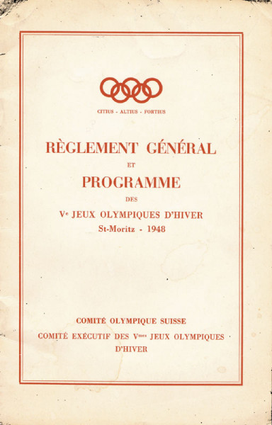 Reglement General et Programm. Ve Jeux Olympiques d´hiver St.Moritz 1948.