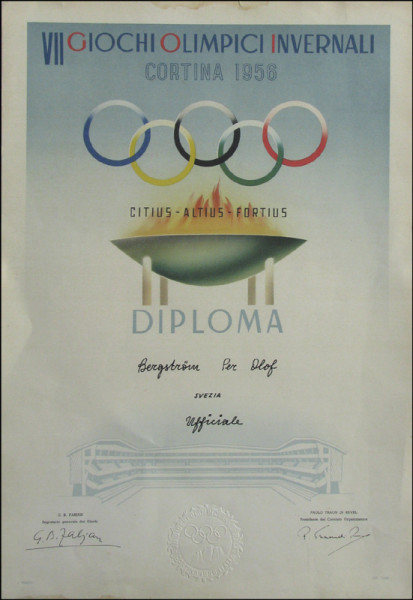 Olympic Games 1956 Cortina d´Amepzzo. Diploma