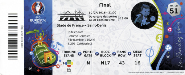 UEFA Euro 2016 Final Ticket France v Portugal