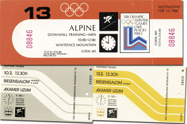 10 verschiedene Eintrittskarten Olympische Winters, Eintrittskarte OSW1976 + 1980