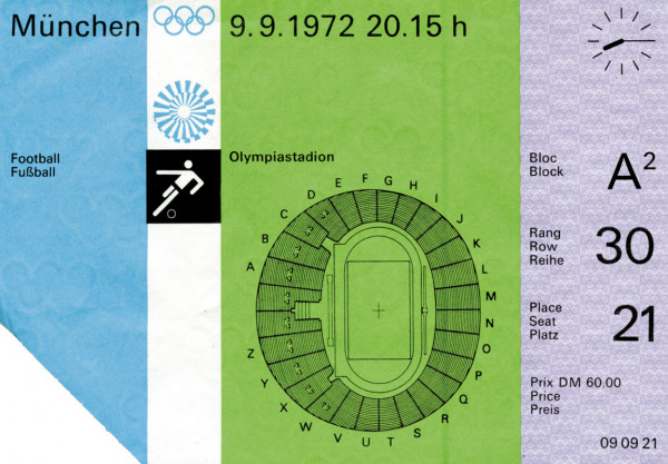 Olympic Games 1972. Ticket Football GDR v USSR