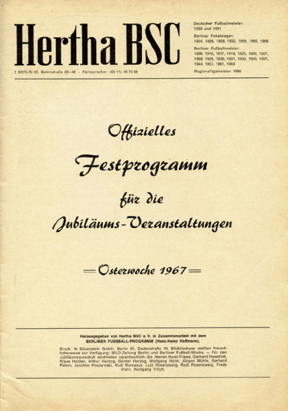 Offizielles Festprogramm für die Jubiläumsveranstaltungen. Osterwoche 1967.