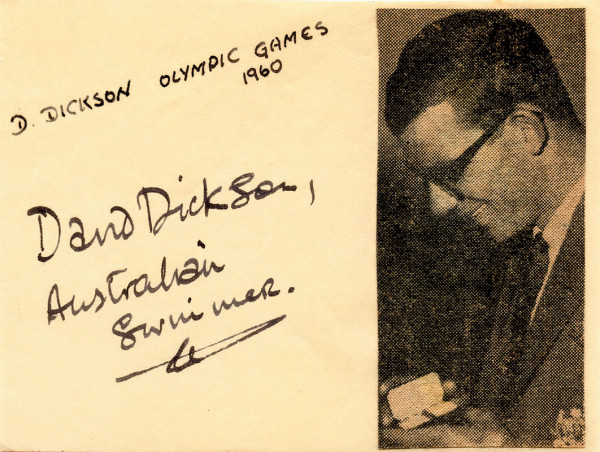 Dickson, David: Olympic Games 1960 Autograph Swimming Australia