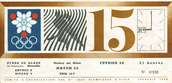Olympic games 1968 Grenoble. Ticket Icehockey