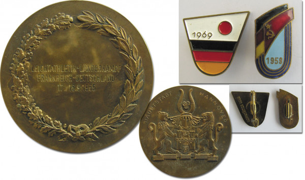 Athletics badge + medal 1958 1969 France USSR Jap