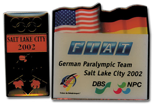 Deutsches Mannschaftsabzeichen Salt Lake City 2002 plus Sponsoren-Pin "FIAT"