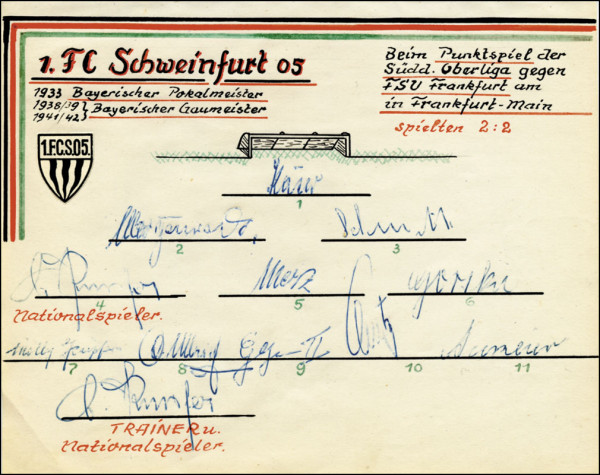 Schweinfurt 05 - 1954: 12 Autographs 1. FC Schweinfurt 1954