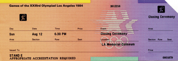 Ticket: Olympic Games 1984: Closing Ceremony