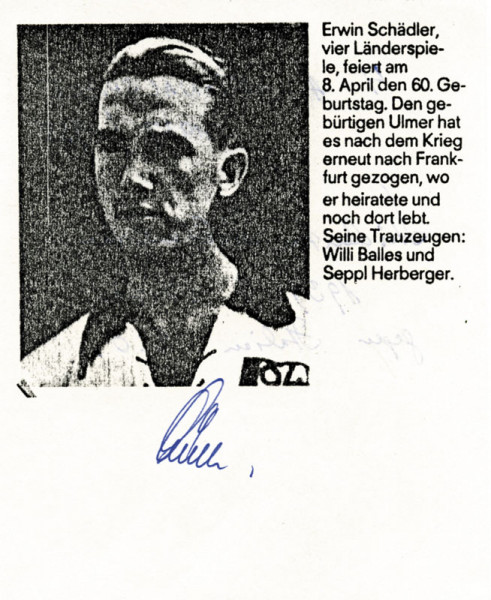 Schädler, Erwin: Autograph Football Germany. Erwin Schädler