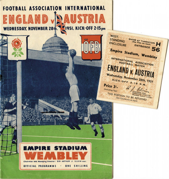 Football Programme Ticket 1951 England v Austria