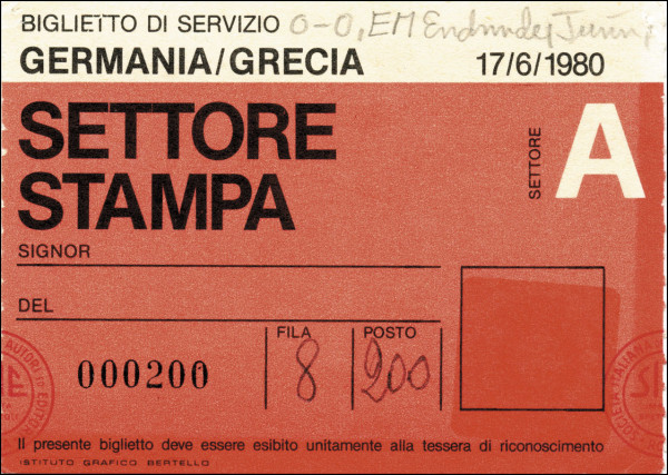 UEFA Euro Fußball Europameisterschaft 1980 Eintrittskarte Ticket