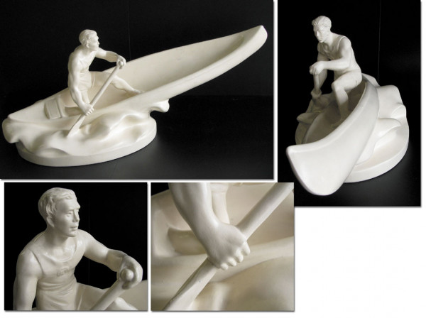 Ceramic Canoe with Rowing Athlete 1936.