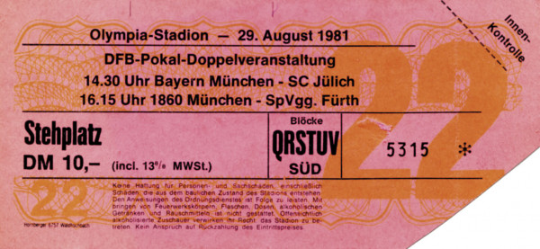 DFB-Pokal-Doppelveranstaltung. Olympia-Stadion 29., Eintrittskarte P1981