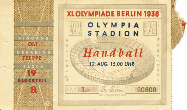 12. August, Handball im Olympia-Stadion, Stehplatz, Eintrittskarte OSS1936