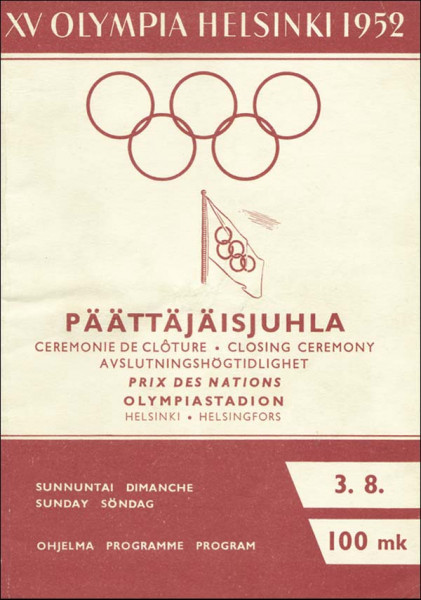 Olympic Games 1952. Programme Closing Ceremony