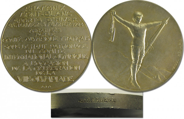 Original Siegermedaille für den 1.Platz (Gold) bei den I. Olympischen Winterspielen Chamonix 1924. V
