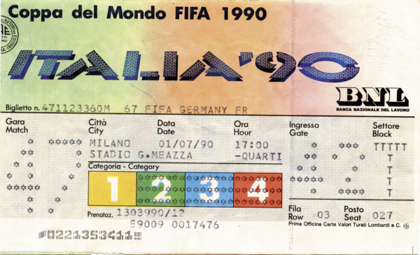 World Cup 1990. Ticket Germany v CSSR