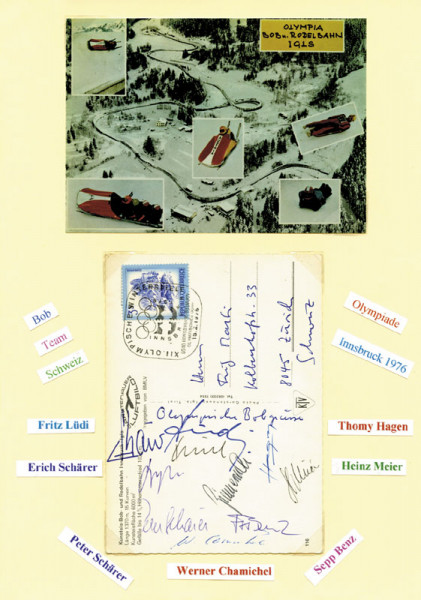Schweiz Bob 1972 - 1980: Postkarte mit Originalsignaturen
