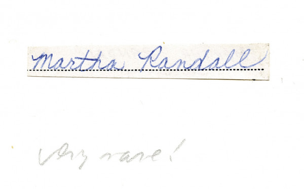 Randall, Martha: Blancobeleg mit original Signatur von Martha Randa