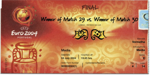 Final Ticket UEFA Euro 2004 Portugal v Greece