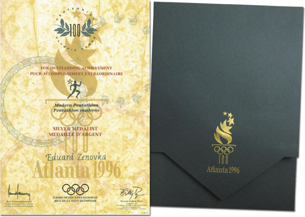 Siegerdiplom für Silbermedaille OS1996 in Mappe, Olympiadiplom OSS1996